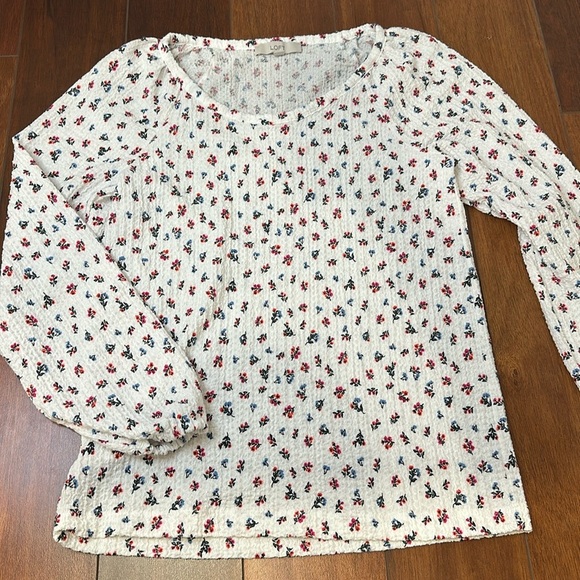 LOFT floral textured long sleeve women’s blouse cottagecore inspired medium - Picture 1 of 6